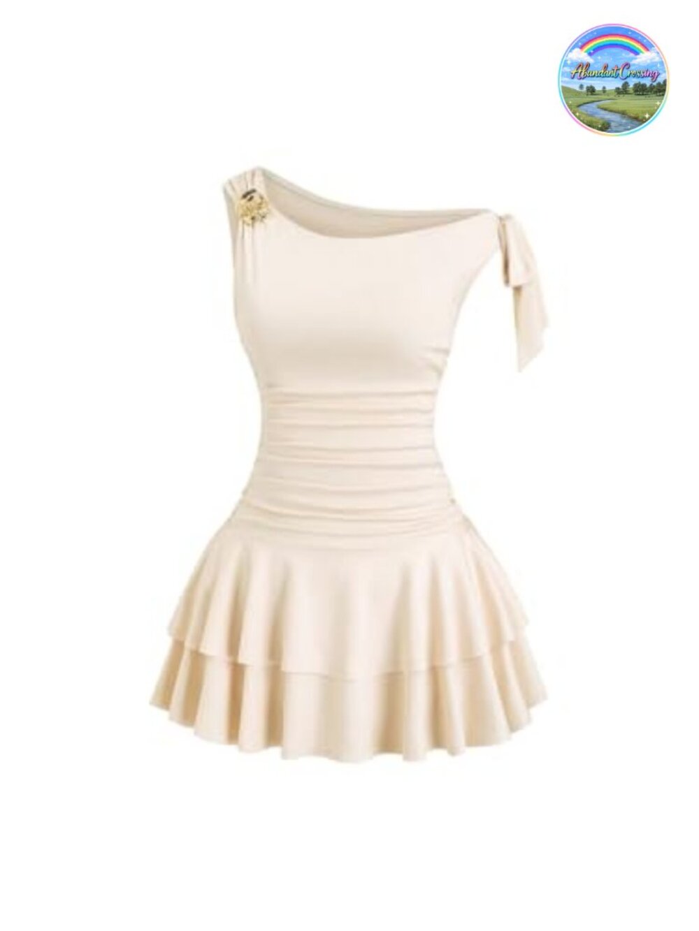 Off Shoulder Metal Floral Layered Hem Mini Dress Sleeveless Casual